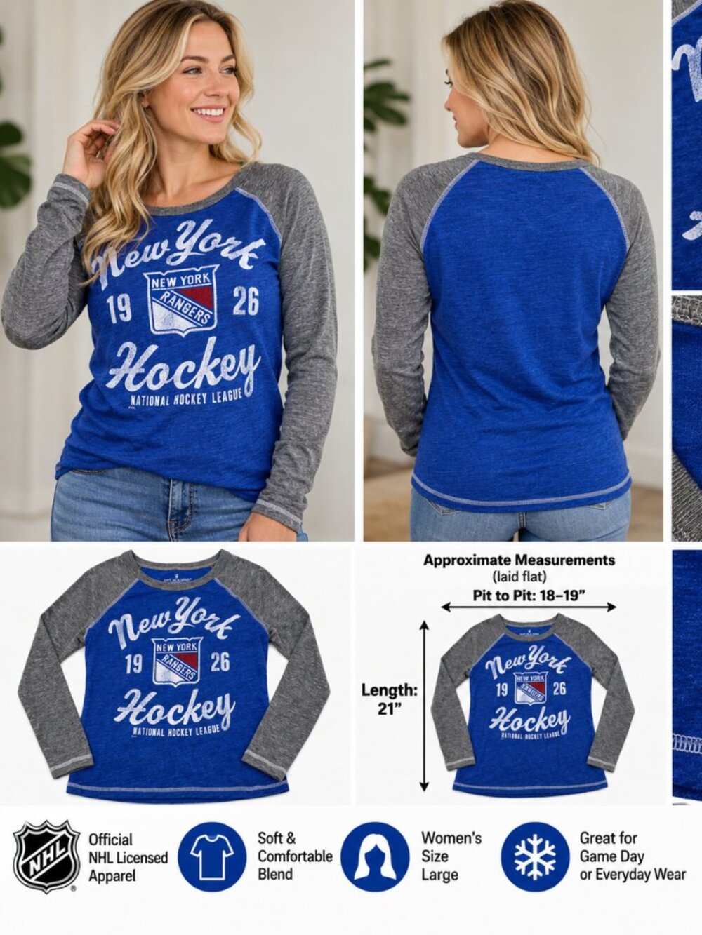 New York Rangers Soft as a Grape Long Sleeve Shirt – Size L
